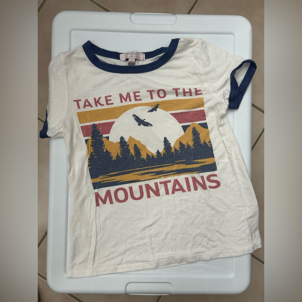 Kids Mountain Adventure T-Shirt - Cream and Blue